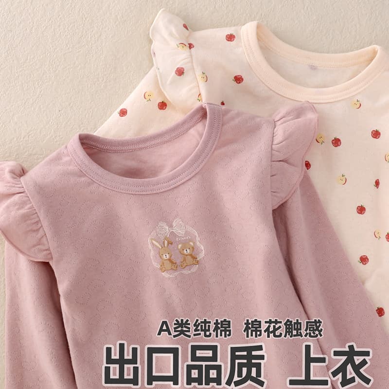 Japanese style autumn and winter children's warm top, pure cotton (Category A) girls' autumn clothes, base layer, underwear, T-shirt, loungewear
