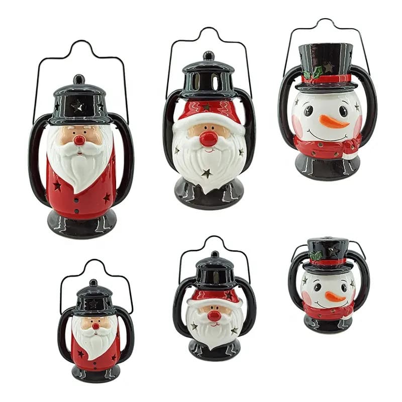 Christmas Ceramic Elderly Handheld Lantern Night Light Horse Lamp Tea Lamp Candlestick Party Decorations Ornaments