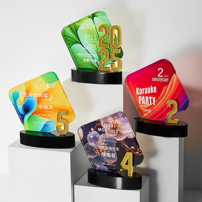 2024 Colorful Diamond Crystal Trophy Number 5 10 15 20 25 Anniversary Retirement Authorization Plaque Annual Awards