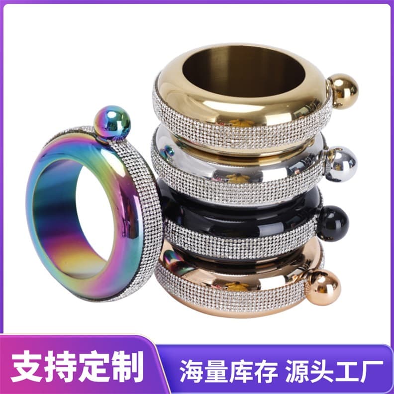 304 stainless steel diamond bracelet flask ladies 3.5-ounce round electroplated liquor bottle bracelet flask wholesale