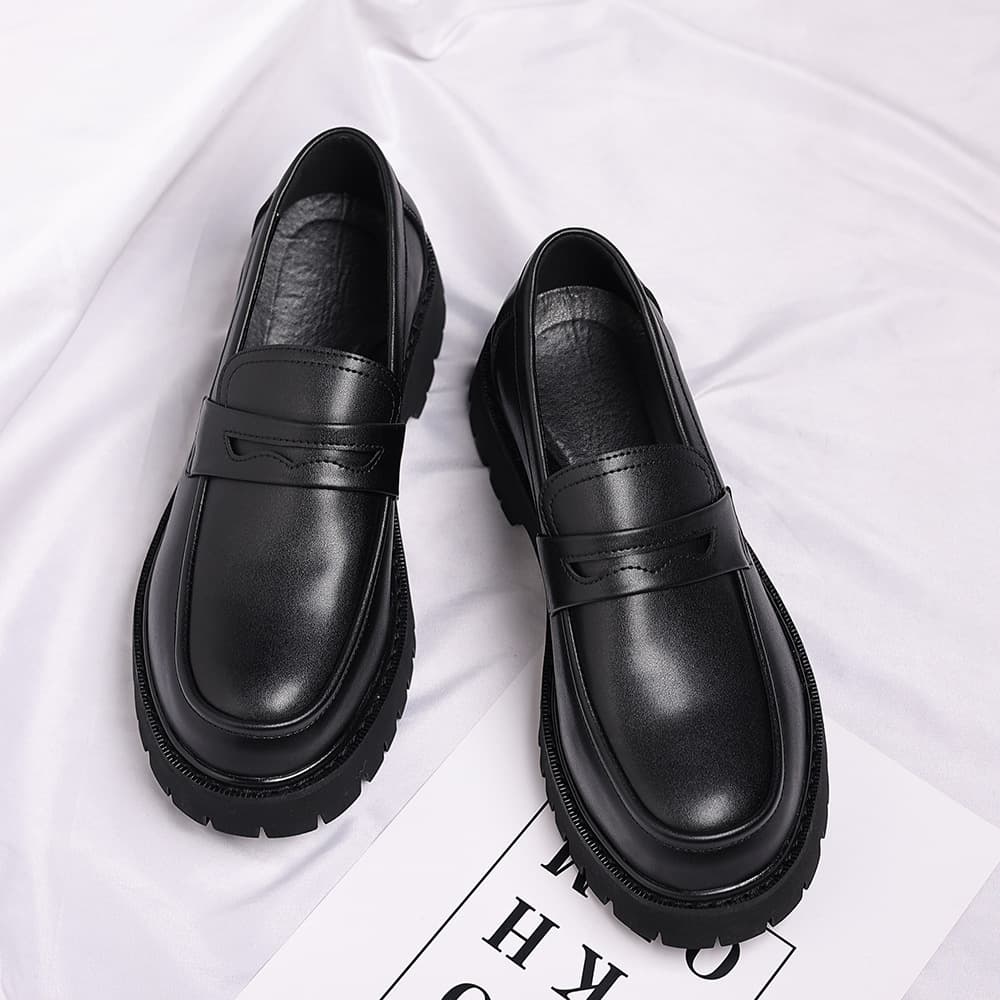 Strictly Selected Slip-On Leather Shoes, Height-Increasing Shoes for Short Men, Round-Toe Thick-Soled Casual Shoes, Stylist Large Size Export Shoes