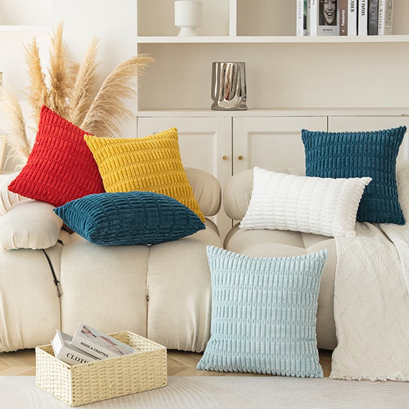 Cross-Border Solid Color Plush Double-Sided Pillow Cover Corduroy Wheat Grain Cushion Living Room Decoration Sofa Bedside Pillow Cover