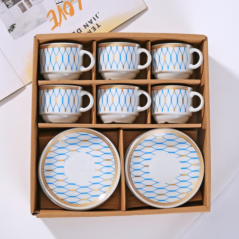Cross-border coffee cup and saucer set, Arab Middle East ceramic cup, European electroplated cup and saucer set, 6 cups 6 saucers wholesale