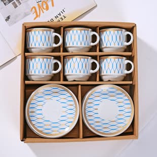 Cross-border Coffee Cup and Saucer Set, Arabian Middle Eastern Ceramic Cups, European Electroplated Cup and Saucer Set, 6 Cups and 6 Saucers Wholesale