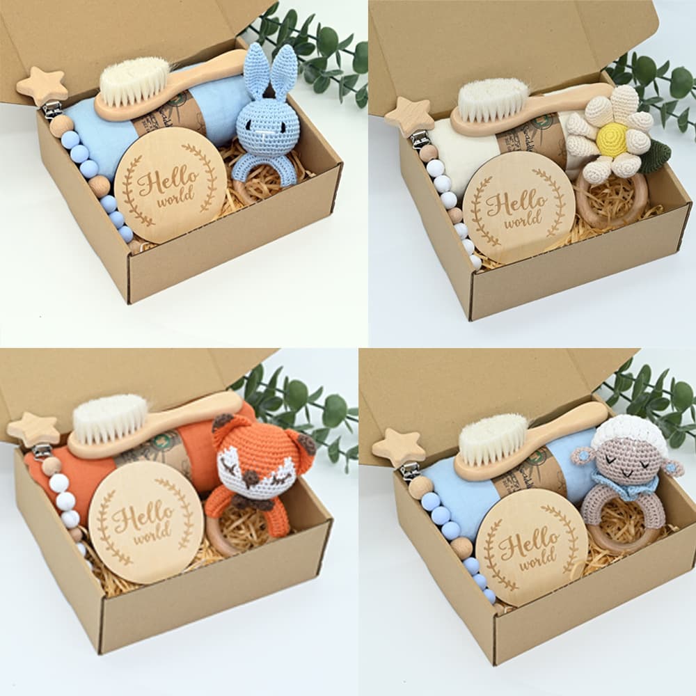 Newborn Bath Baby Gift Set Educational Toy Teether Baby Soothing Crochet Rattle Set for Full Moon
