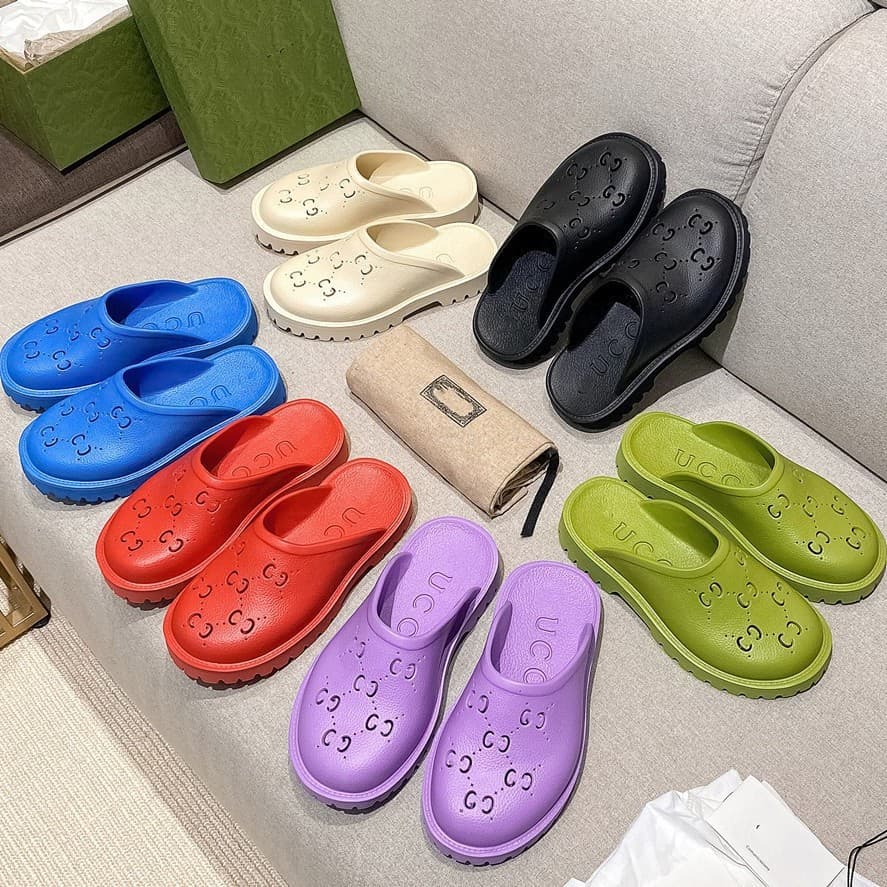 G Home Letter Crocs Women 2024 Closed Toe Backless Versatile Lazy Couple 2cm Beach Flat Sandals