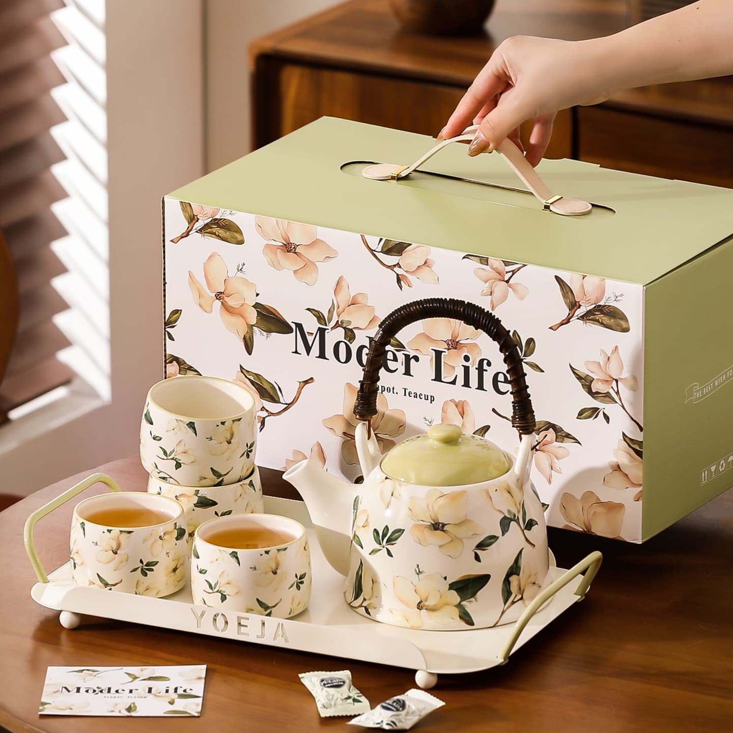 Teapot Set Cups Water Pitcher Housewarming Moving Engagement Wedding Newlywed Gift Tea Cup Water Cup Tea Set Gift Box