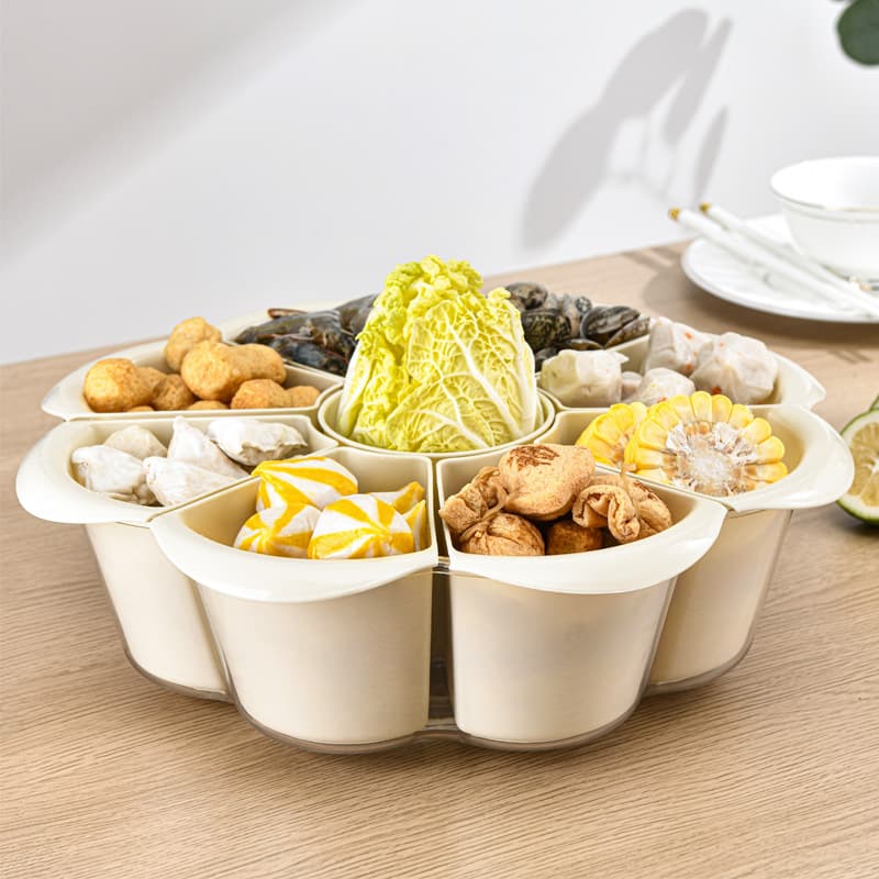 New hot pot platter with drainage basket, multi-compartment home rotatable plastic fruit plate, vegetable washing basket, vegetable prep plate