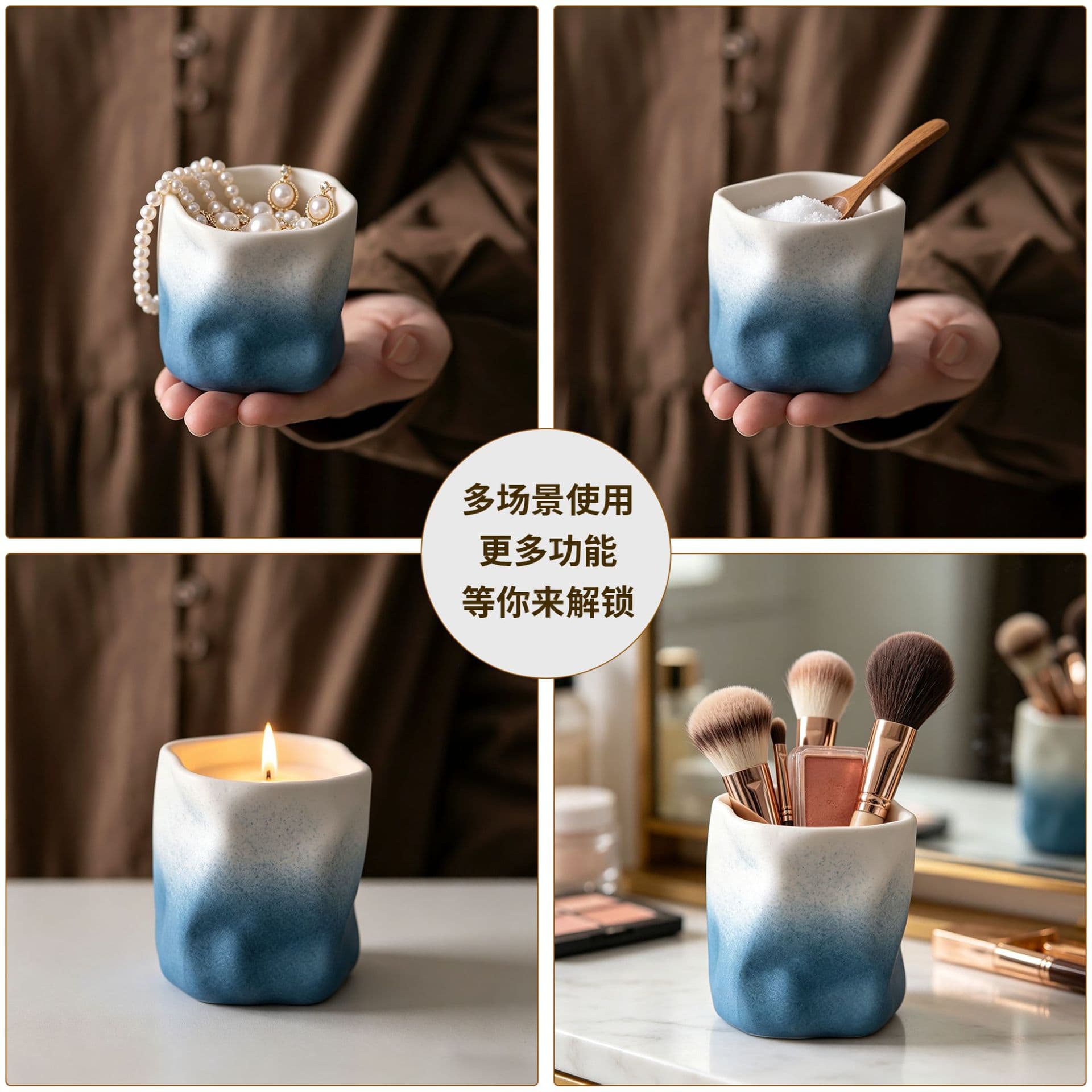 High-looking ceramic cup, geometric candle cup, empty cup, creative multi-purpose contrasting color aromatherapy candle vessel, ceramic candle holder