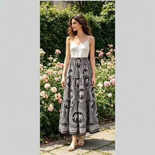 European-American Style Printed High-Waist Skirt Women's Summer New Vacation Style Long Skirt Cross-Border Fashion Wide-Leg Skirt