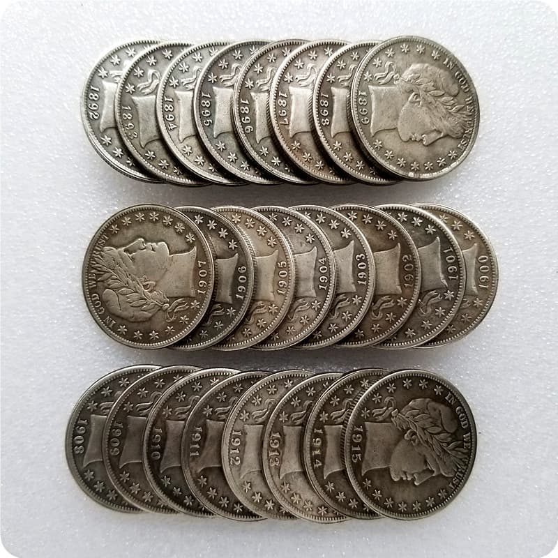 Antique-style craft full set of 1892-1915 S-mint US barber 24-piece silver dollar commemorative coin collection