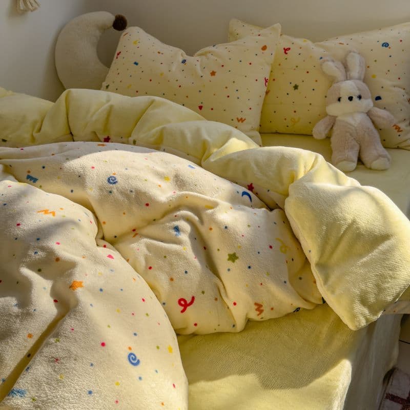 Ins winter milk fleece four-piece set, thickened warm coral flannel duvet cover sheet dormitory three-piece set bedding