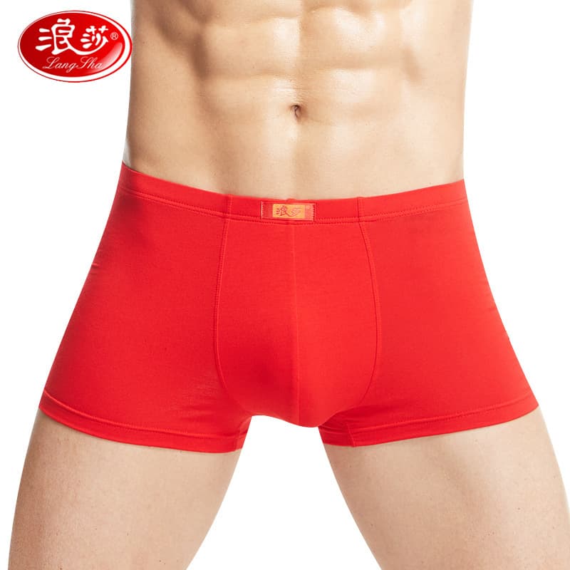 Langsha Strip Pack Red Underwear for Zodiac Year Men's Boxer Briefs Cotton Red Shorts Wedding Red Underwear