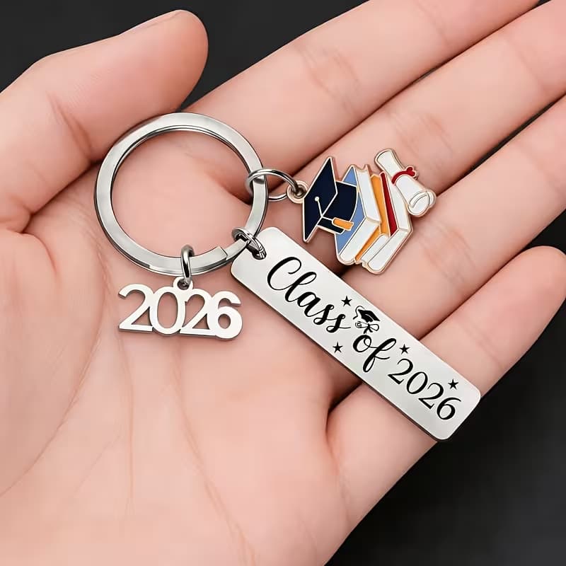 2026 Graduation Gift Long Keychain Stainless Steel Mortarboard Accessory Class of Engravable Student Gift
