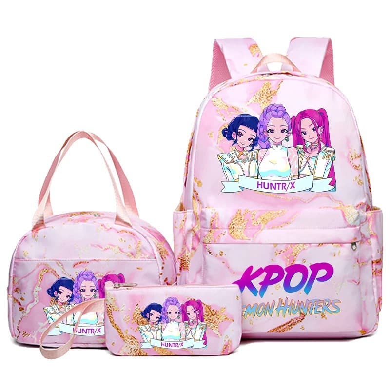 Popular Export Demon Hunter Backpack Kpop Anime Fashion Student School Bag Lunch Bag Pencil Case Set