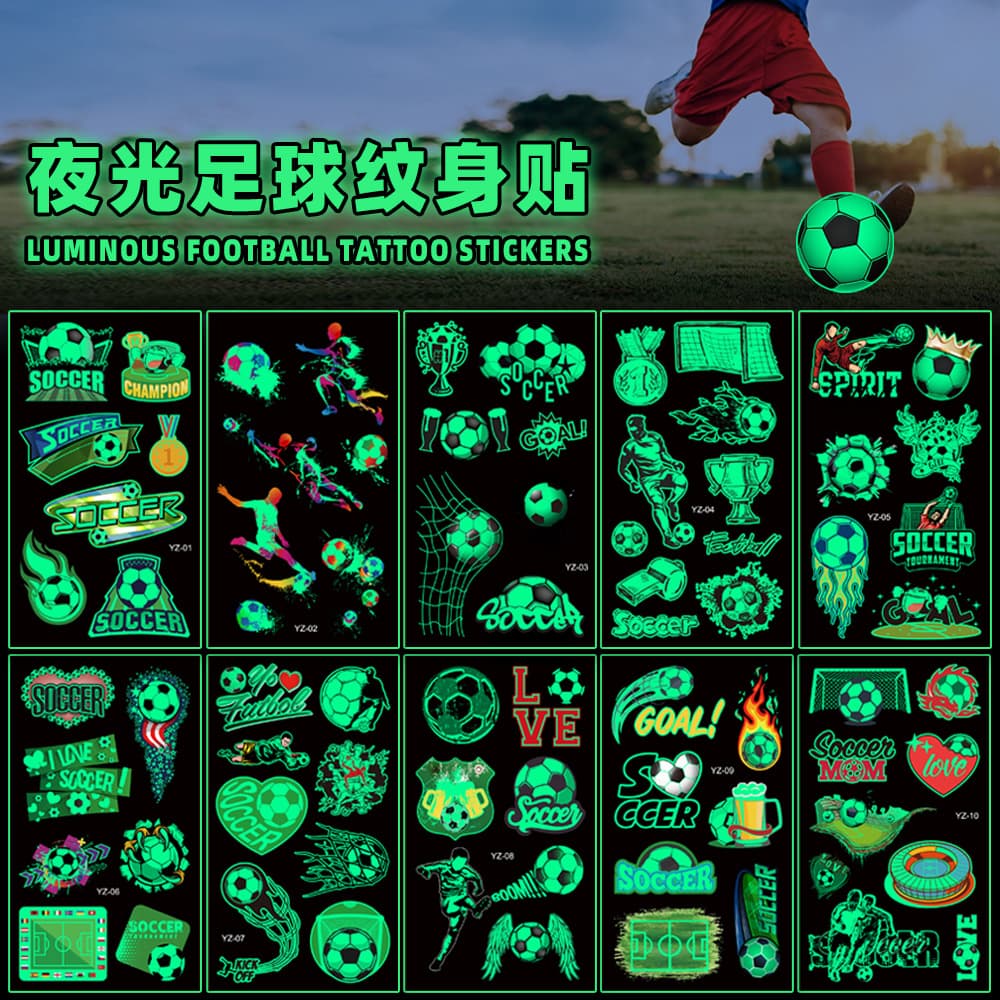 New Children's Glowing Tattoo Stickers Soccer Fan Face Arm Temporary Tattoo Stickers Festival Fun Body Art Decals
