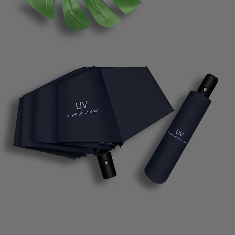 Sun and UV Protection Black Coated UV Umbrella, Korean Forest Style Three-fold Dual-purpose Business Gift Advertising Umbrella