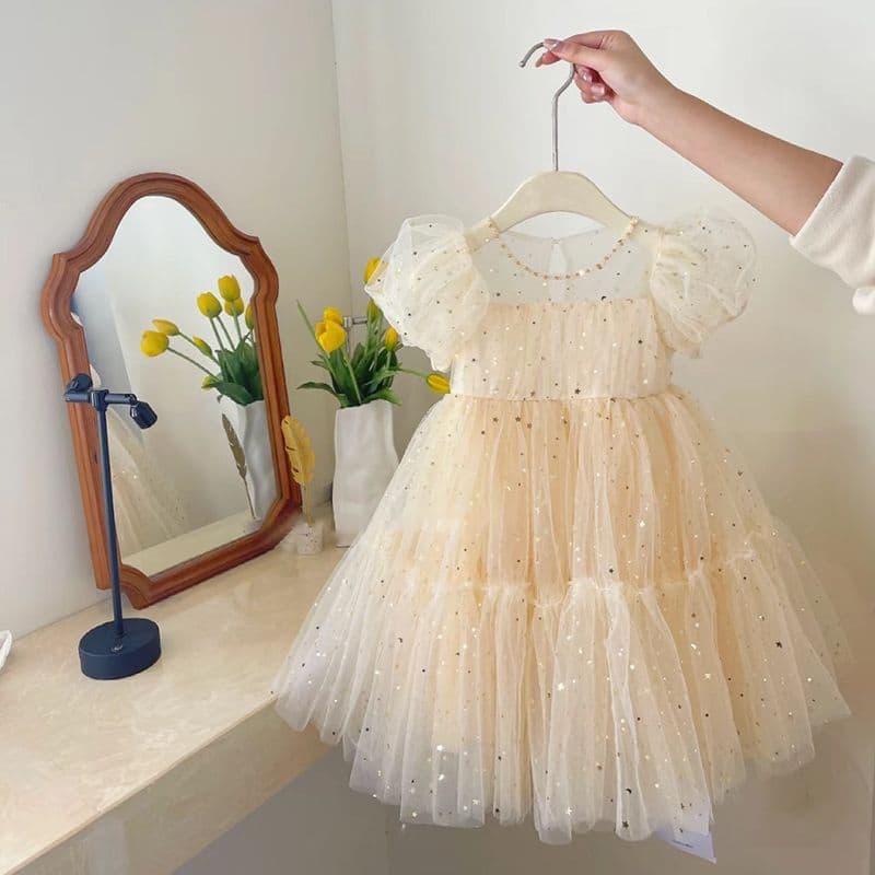 Summer Puff Sleeve Girls' Hot Diamond Dress Sweet Skirt Mesh Princess Skirt Children's Butterfly Strong Business Delivery