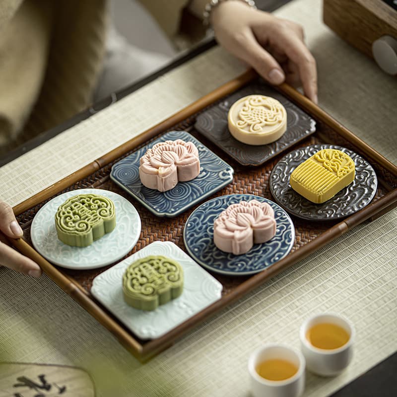 Chinese pastry plate, tea snack plate, engagement dessert plate, mooncake plate, wedding cake plate, display plate, ceramic fruit plate