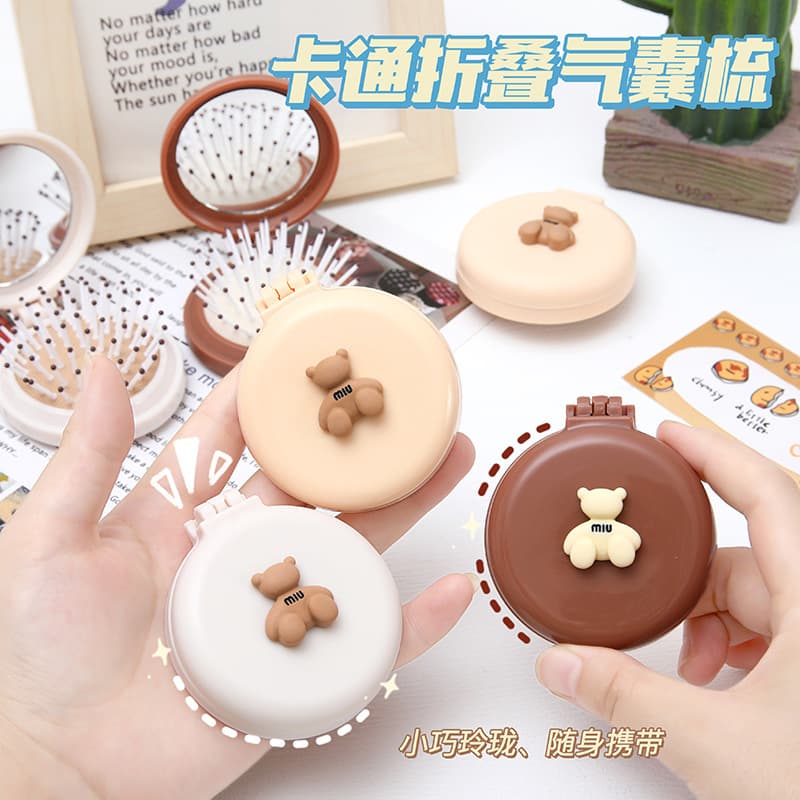 Mini Cute Foldable Air Cushion Comb for Women, Portable Massage Comb, Macaron Color Mirror Integrated Air Cushion Brush