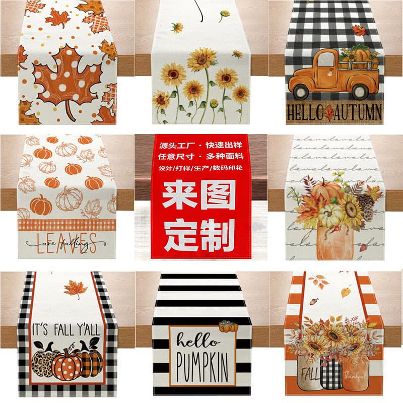 Nordic Autumn Thanksgiving American Style Table Runner Pumpkin Maple Leaf Table Runner Coffee Table Living Room Dining Room Decorative Table Cloth