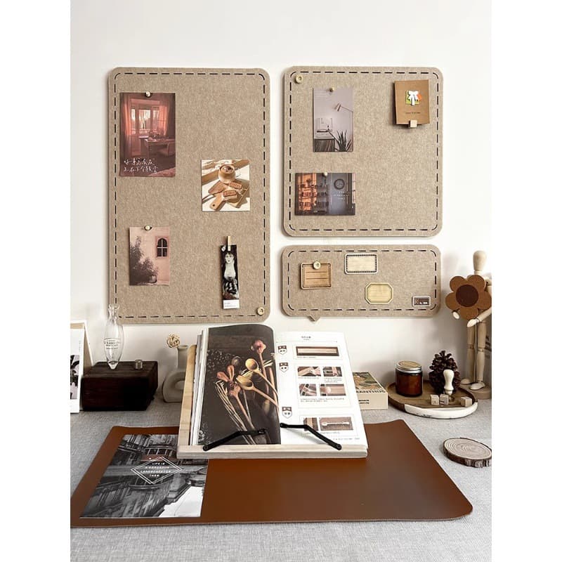 No-drill Photo Wall Message Board Combo, Kindergarten Felt Wall Sticker Display, Self-adhesive Cork Background