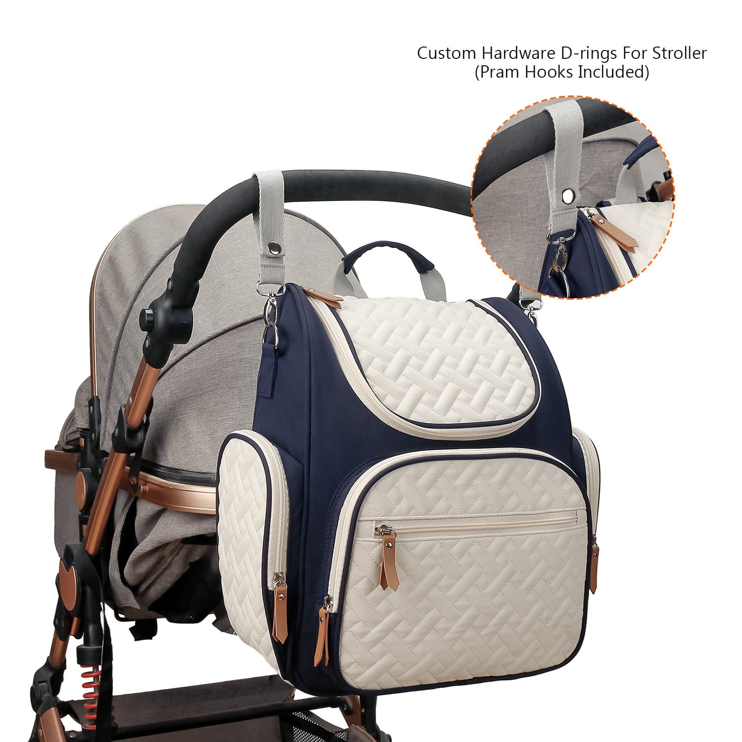 Color-Block Diamond Quilted Large-Capacity Diaper Bag Multi-Functional Compartment Backpack for Mom and Baby, Can Hang on Stroller