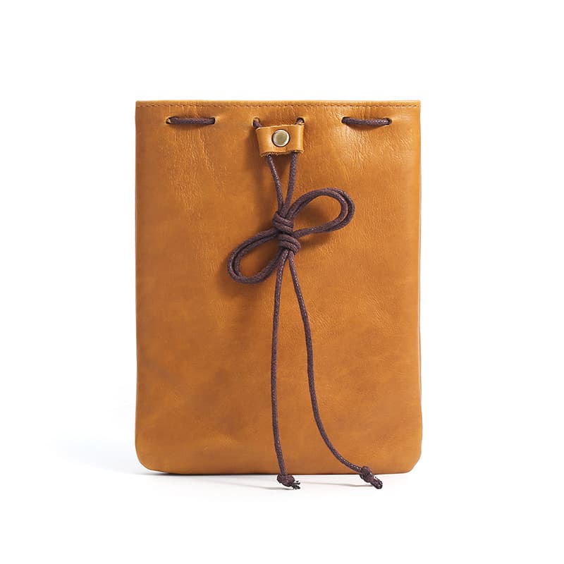 Customized Retro Style Drawstring Cowhide Lucky Bag Coin Purse Card Coin Storage Bag Suitable for Children and Adults