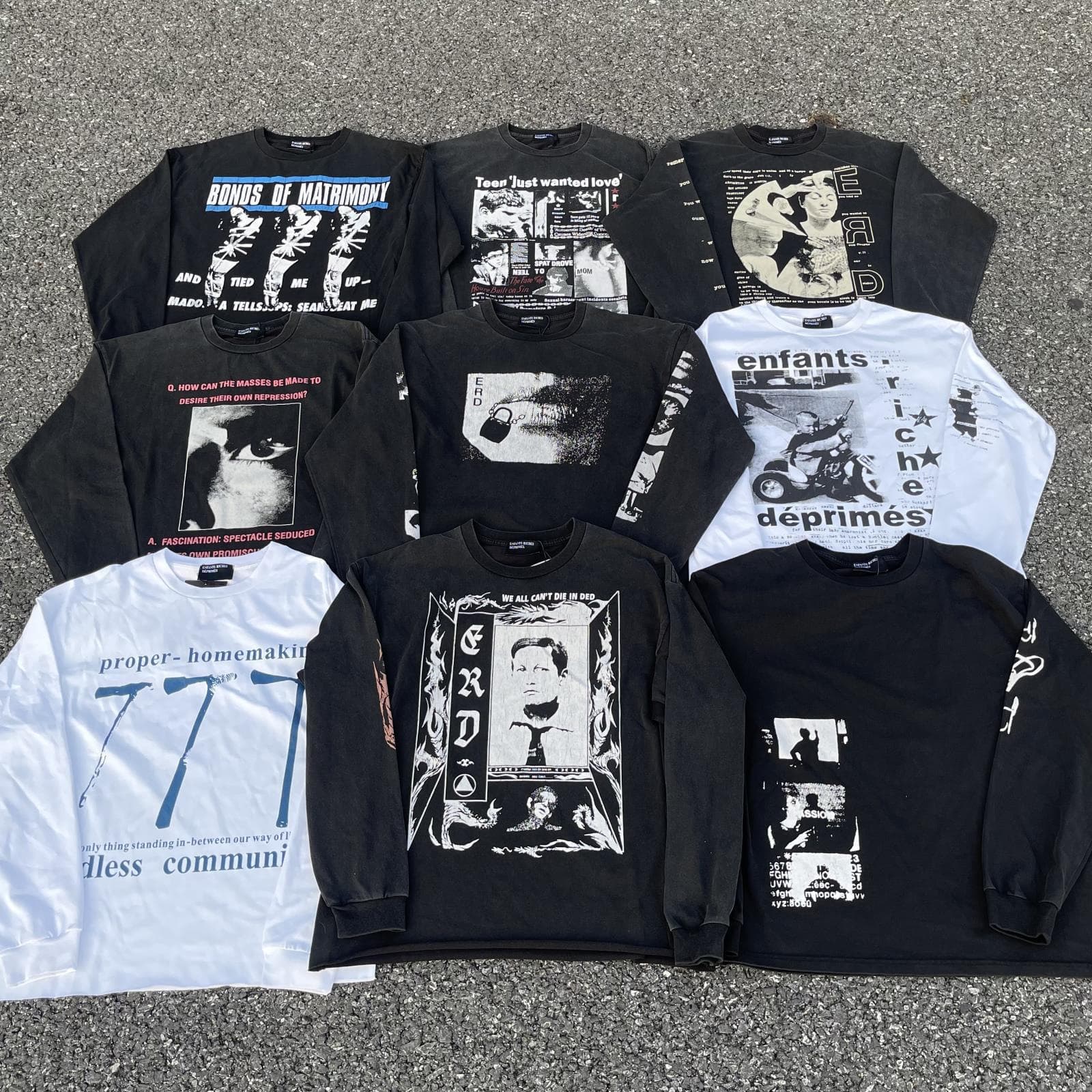 High-quality ERD Melancholy Rich Second Generation Retro Old Letter Portrait Printed Outline Short Version Long-Sleeved T-Shirt Trendy
