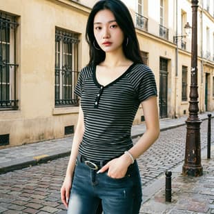Simple Casual Button Collar Striped T-Shirt Women's Summer New Daily Basic Slim Fit Short Sleeve Top Trendy