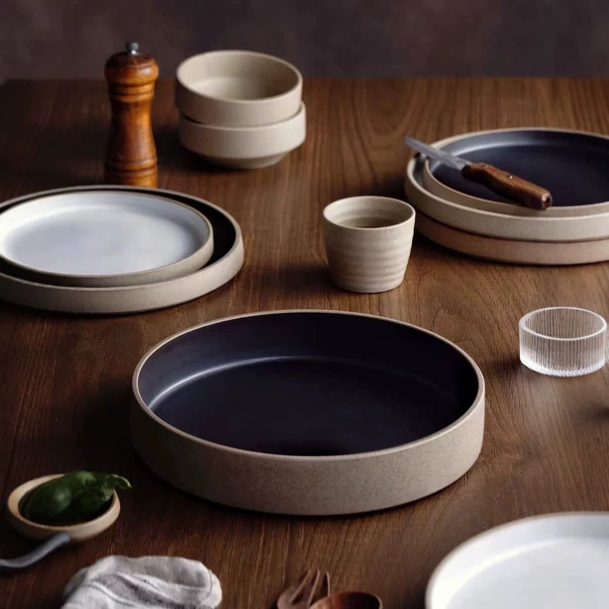 Luchang Cross-Border Handmade Pottery Flat Deep Plate Home Use Vegetable Plate Round Plate Steak Plate Restaurant Ceramic Plate Ceramic Dish