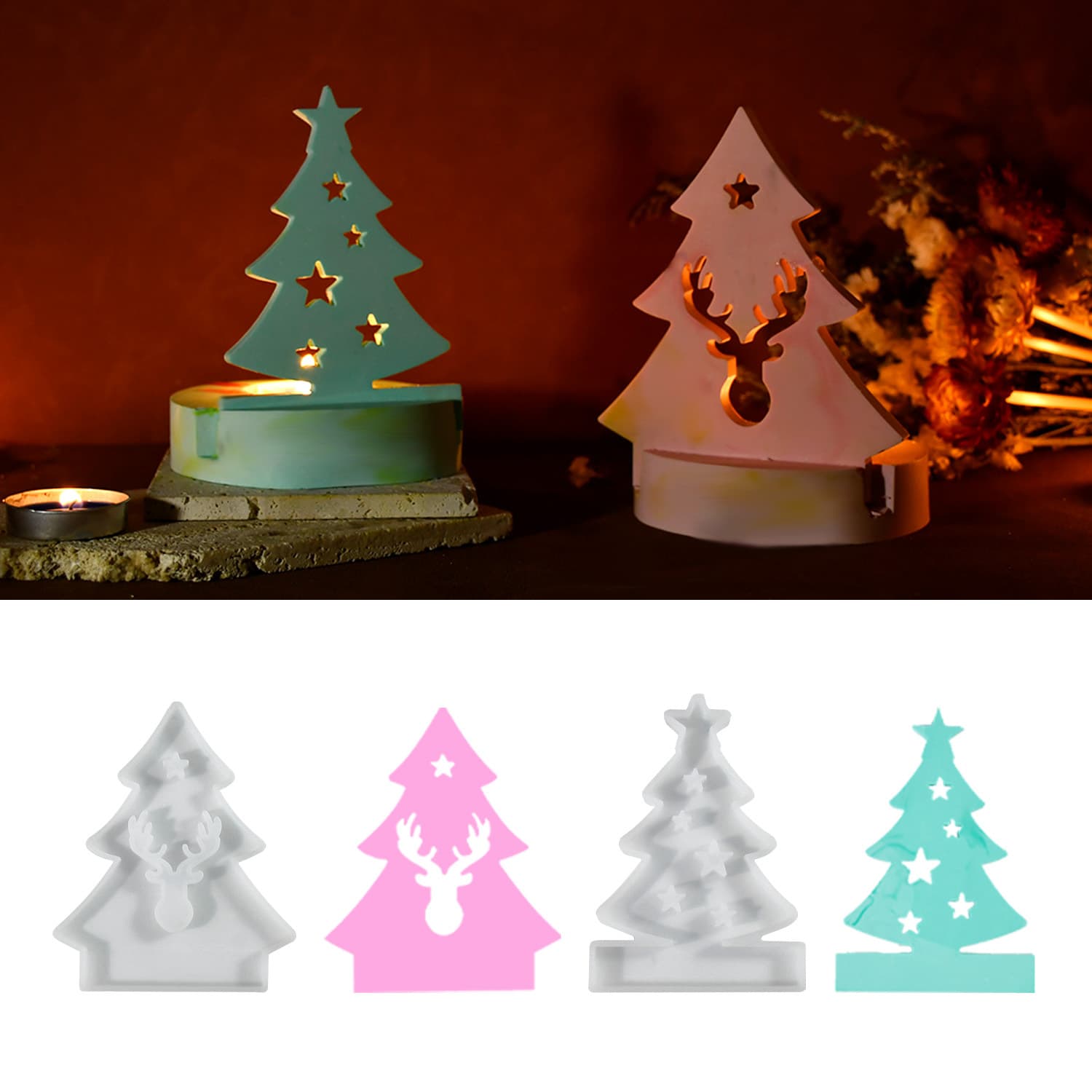 Exuberant DIY Epoxy Resin Mold Round 3D Candle Holder Ornament Collection Silicone Mold Christmas Home Decoration