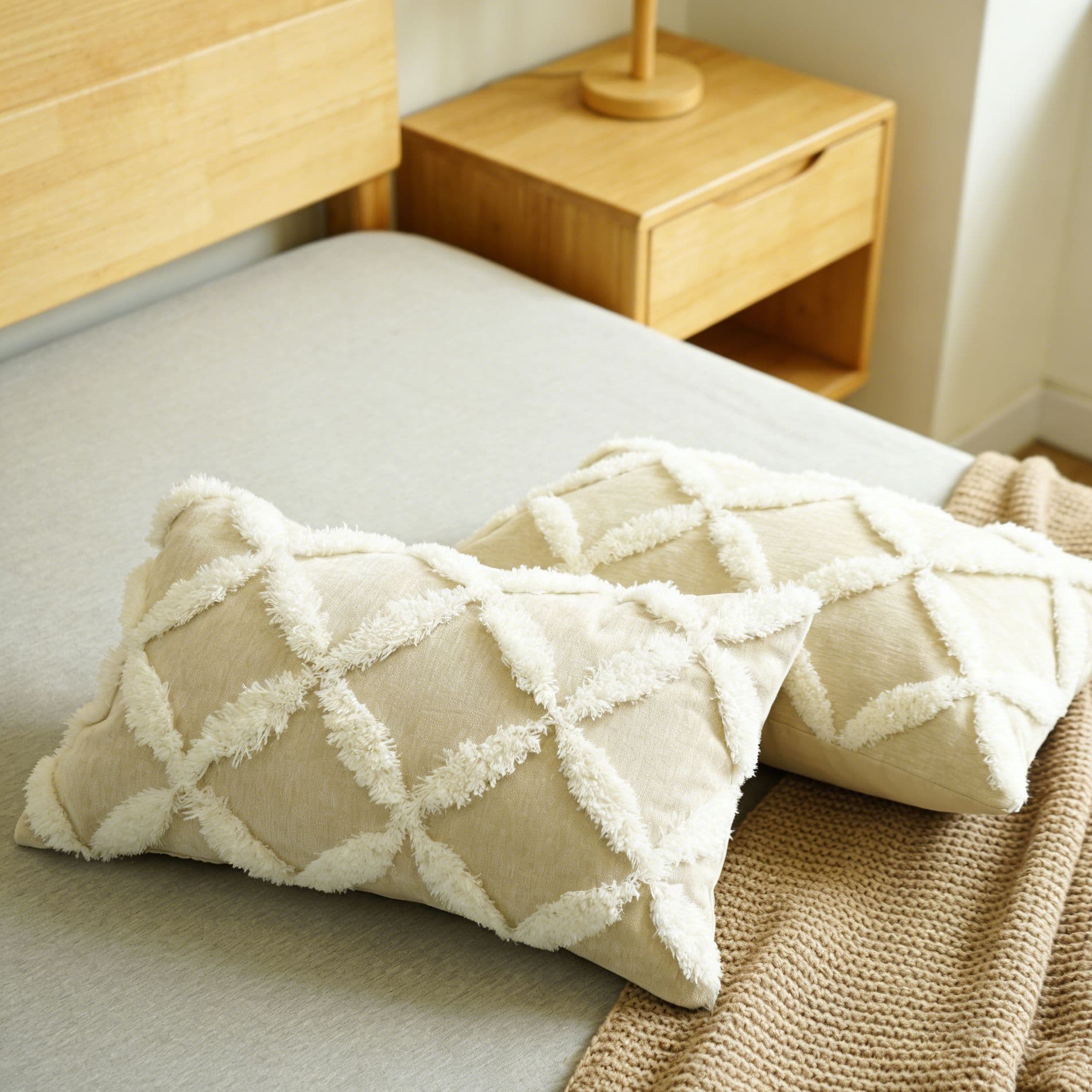 Moroccan Style Solid Color 3D Diamond Cushion Amazon Home Decor Bohemian Tufted Embroidery Pillow Cover