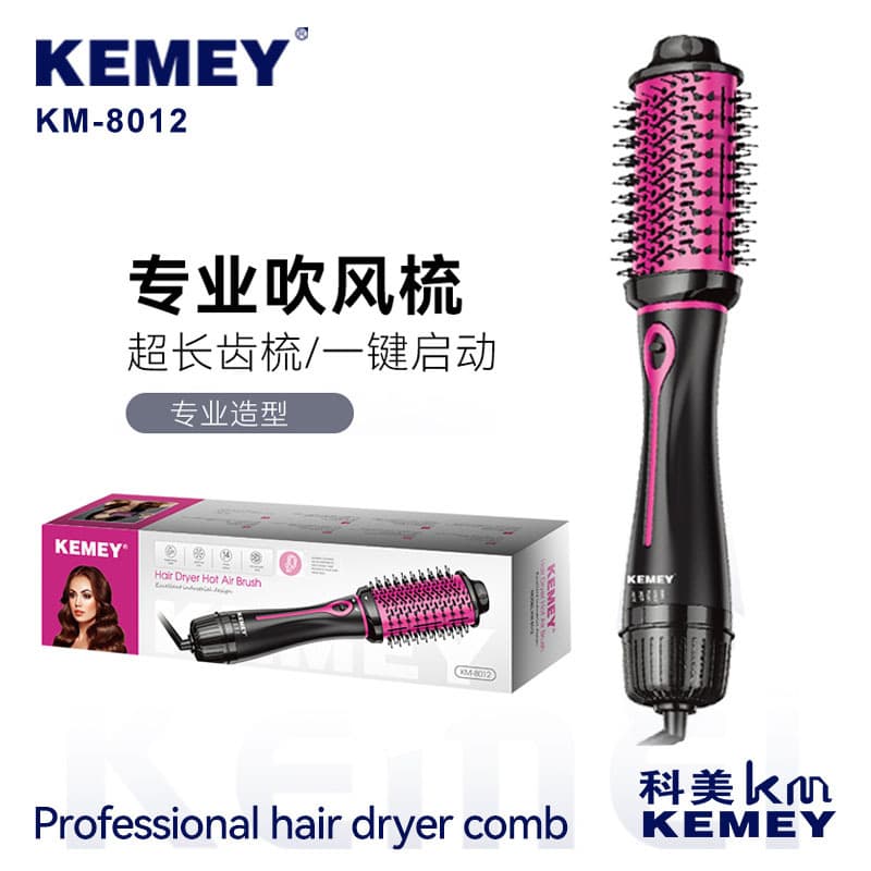Kemei KM-8012 Ionic Hair Straightening Brush Hot Air Styler Home Hair Straightener Curling Iron