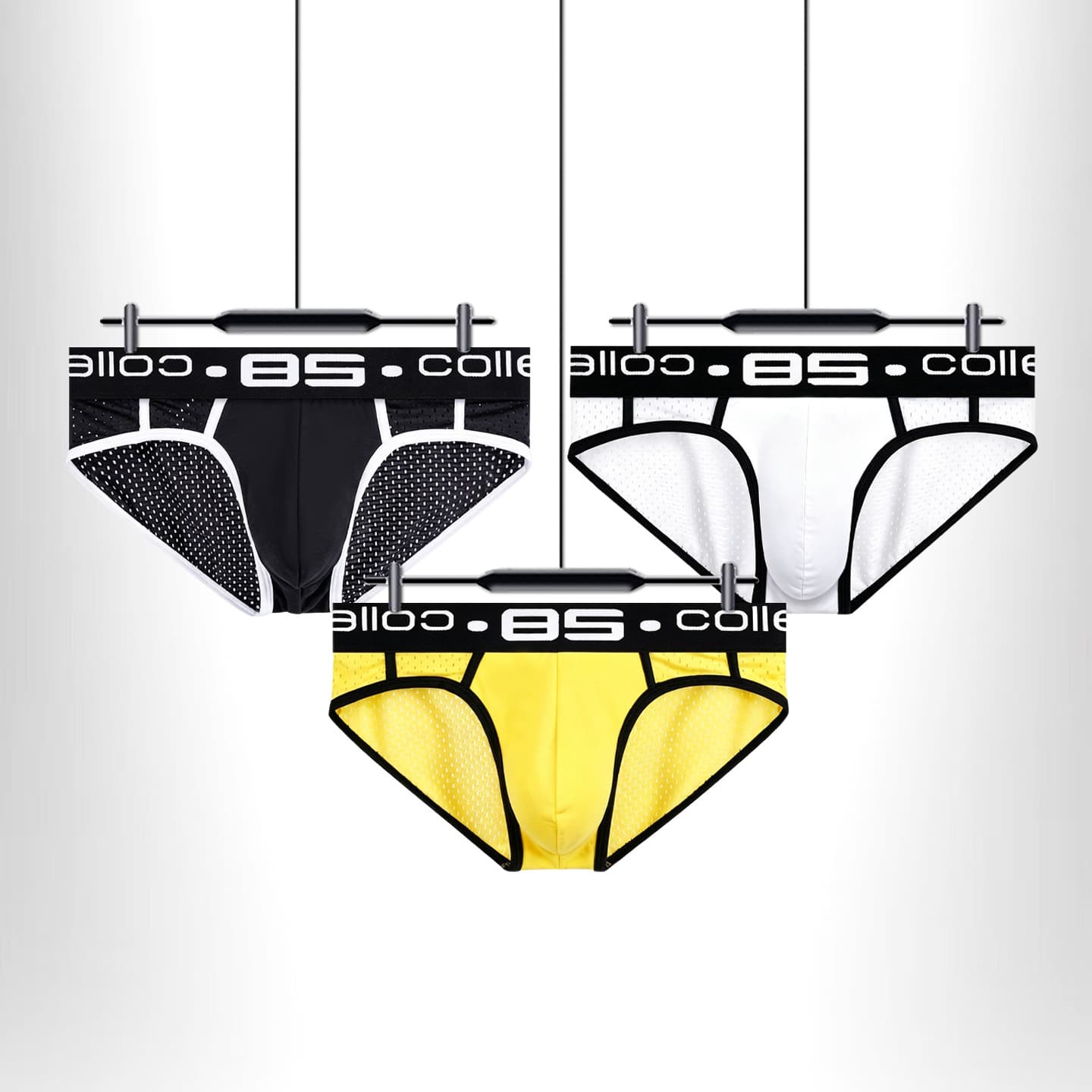 Cotton Mesh Panel Men's Briefs Solid Color Low Rise Slim Sexy Lift Briefs