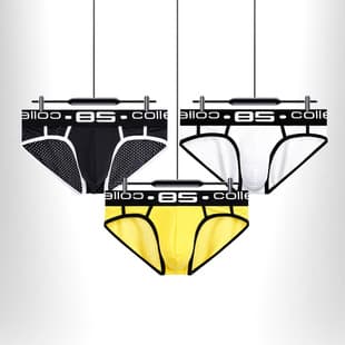 Cotton Mesh Panel Men's Briefs Solid Color Low Rise Slim Sexy Lift Briefs