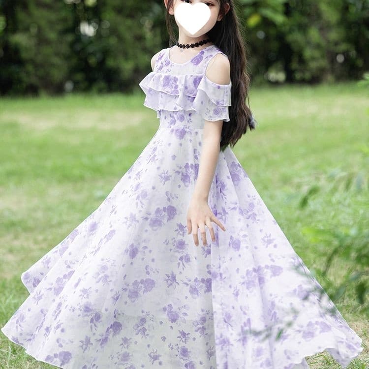 Girls' Dress New 2026 Summer Fashionable Children's Chiffon Dress Little Girl Floral Princess Dress