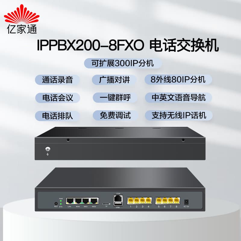 Yijiatong IPPBX200 Enterprise Voice Navigation VOIP Telephone Exchange Call Recording WEB Management 300IP