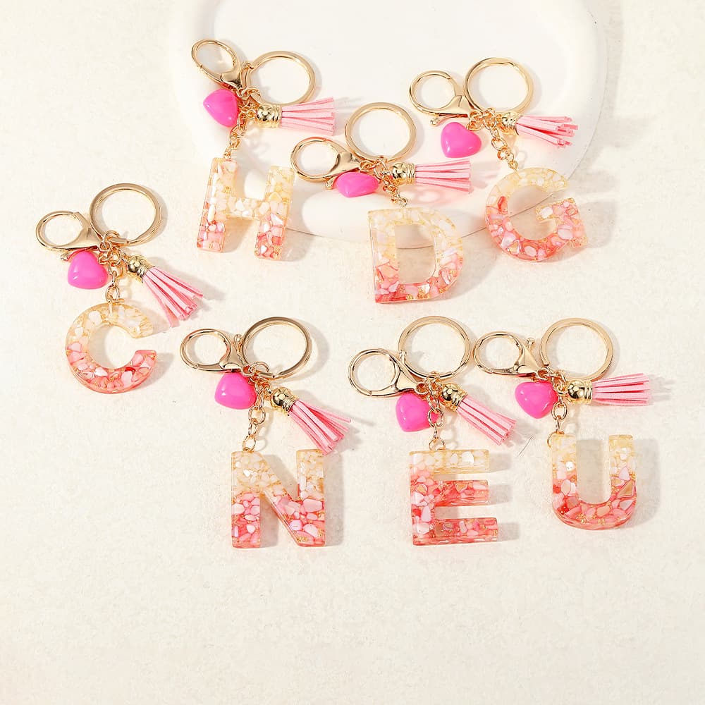 Factory Wholesale Tassel Letter Keychain Pendant New Resin Epoxy Gold Foil Stone Uppercase 26 Letter Charm