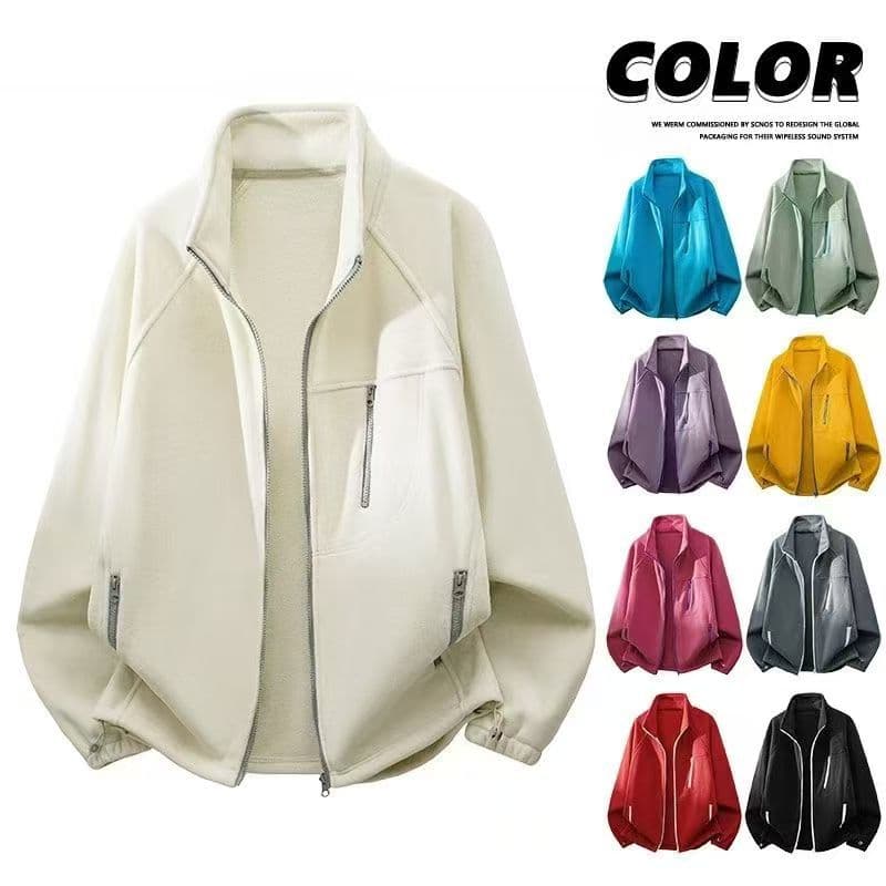 Dopamine Color Heavyweight Fleece Autumn Winter Unisex Couple Outdoor Warm Stretch Stand Collar Hoodie Jacket Trendy