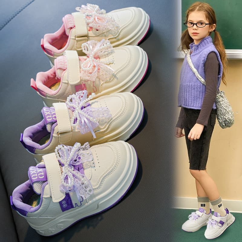 Girls' Board Shoes Autumn New Arrival Cute Heart White Sneakers Student Casual Shoes for Middle and Older Children School Shoes