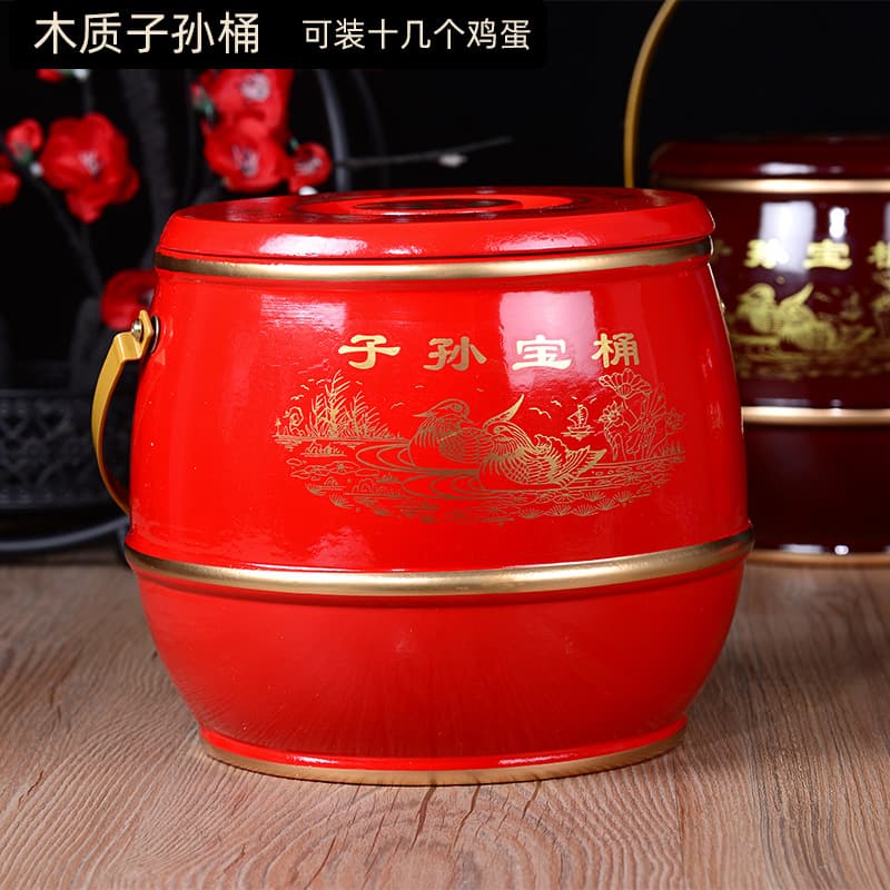 Large red wooden descendant treasure bucket wedding supplies, prosperity bucket ornament wholesale for good luck