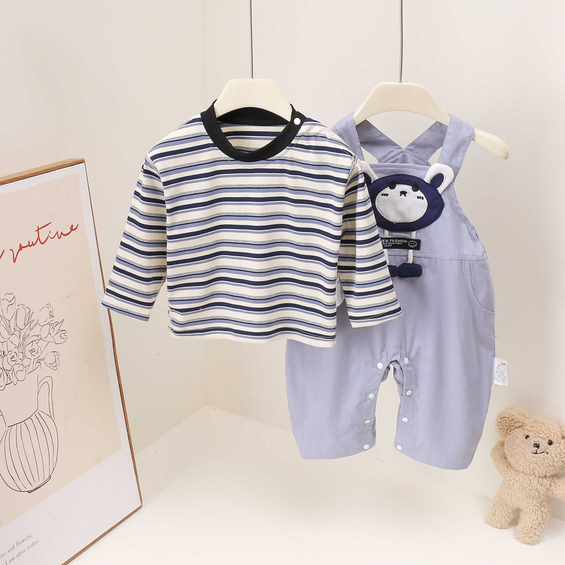 Baby suit spring new Korean style baby boy spring long-sleeved T-shirt fashionable overalls two-piece trendy outing set