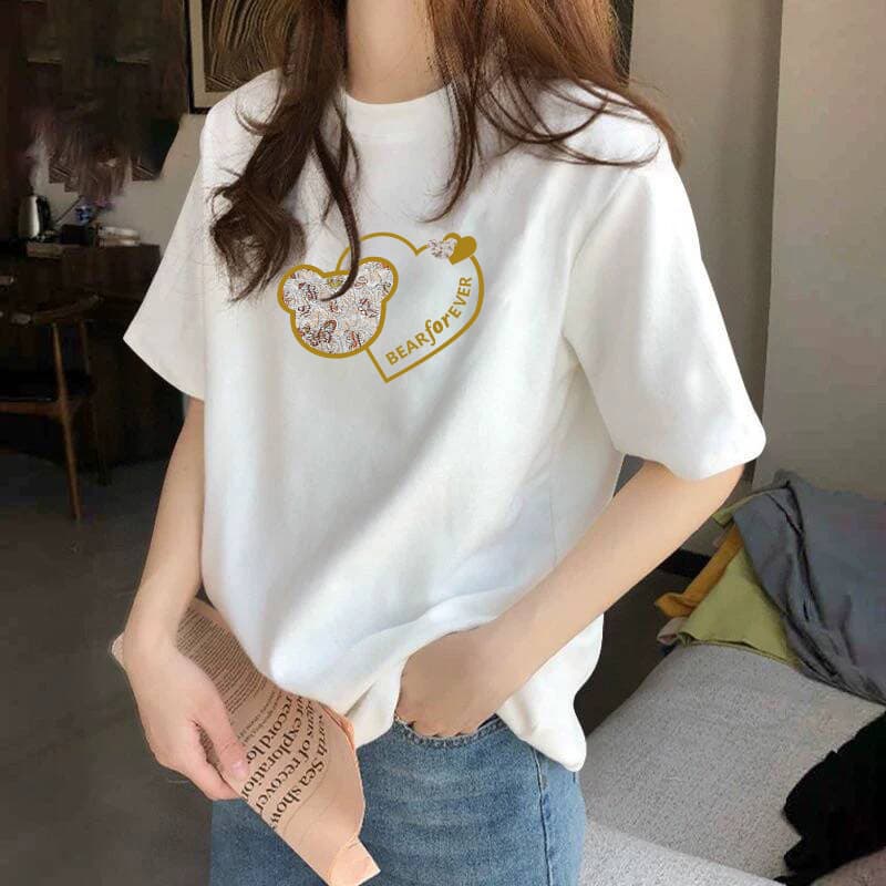 Women's 100% Cotton Short Sleeve T-Shirt Summer Versatile Slimming Casual White Top Loose Fit Comfortable Cotton