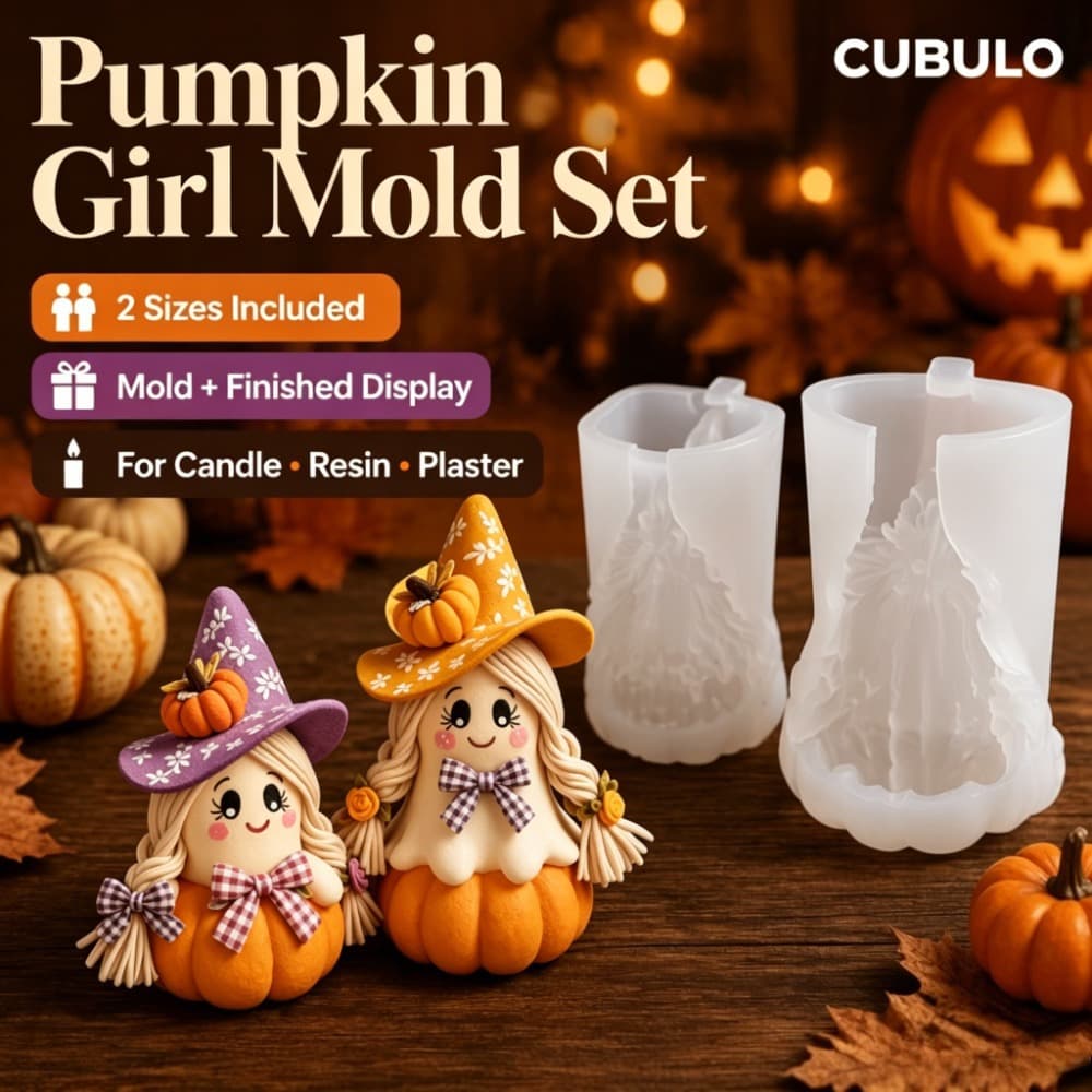 Big and Small Pumpkin Girl Silicone Mold Halloween Scented Candle Gypsum Resin DIY Ornament Casting Mold