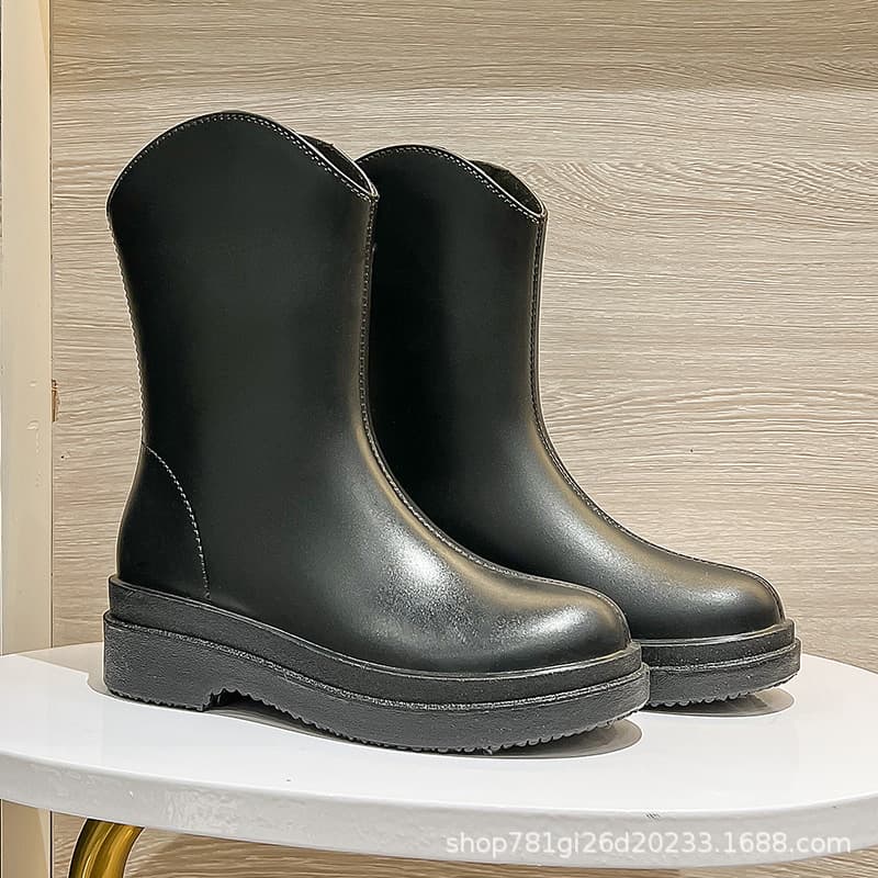 Cross-Border New Mid-Cut Rain Shoes for Women, Colorful Korean Style Fashion Rain Boots, Soft Sole Slip-Resistant Water Boots for Outdoor Wear