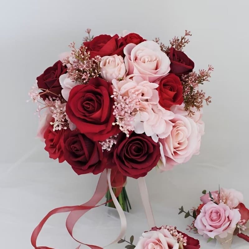 Vintage bridal bouquet, cappuccino rose, wedding bouquet, red floral ball for photos