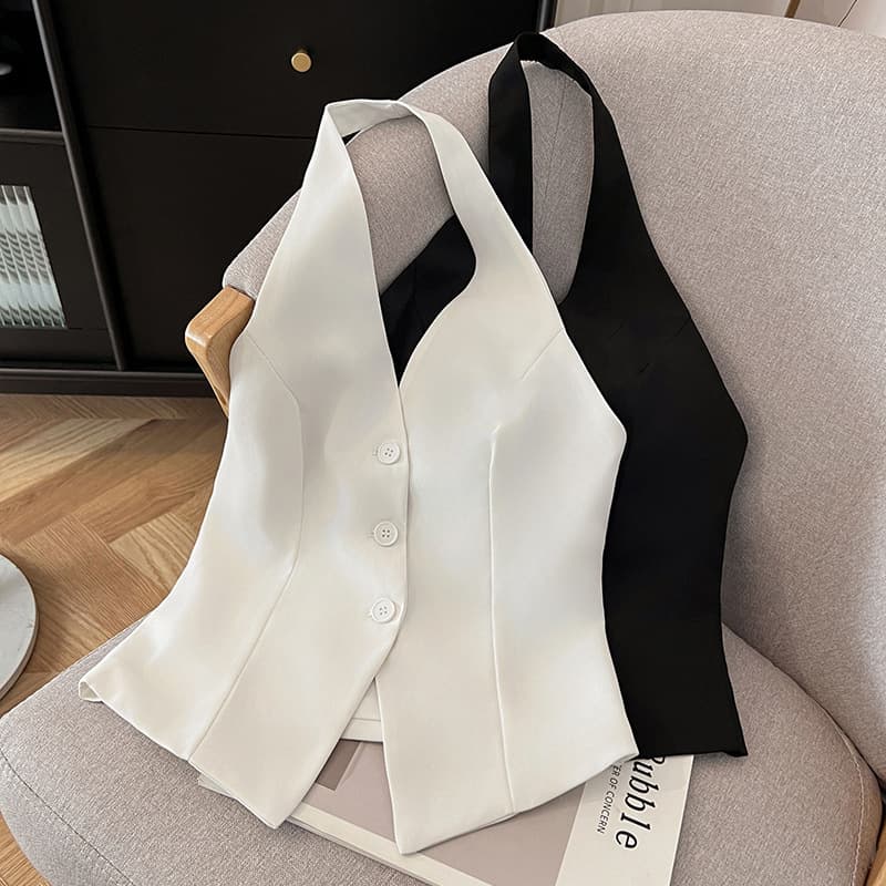 Spicy Girl V-Neck Halter Vest Women's 2024 Spring New Commute Light Mature Style Trendy Light Luxury High-End Small Suit