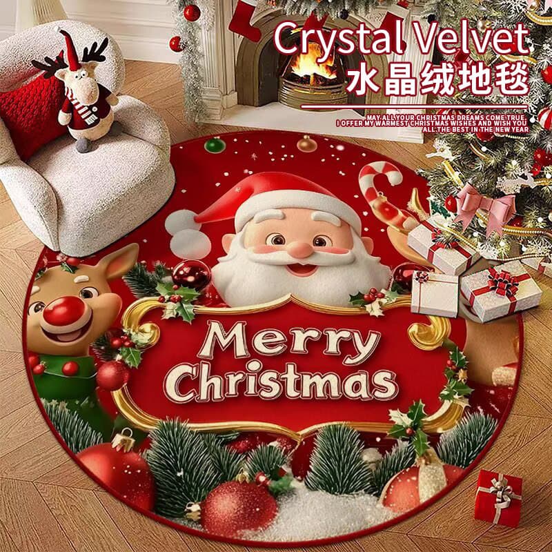 Cross-border Christmas Rug Round Ambience Living Room Coffee Table Mat Scene Decoration Christmas Tree Decor Non-slip Carpet