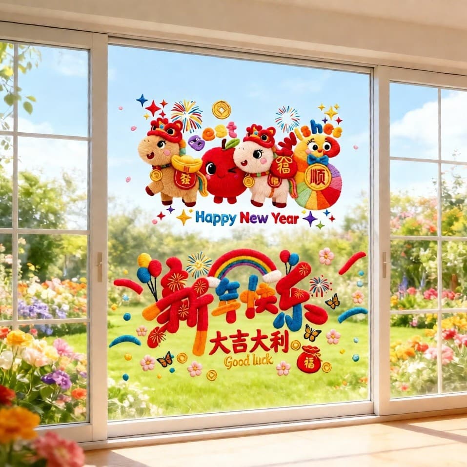 New Year Window Decorations 2026 Year of the Horse New Year Window Stickers Decorations Static Cling Stickers for Windows and Glass Doors Spring Festival Supplies